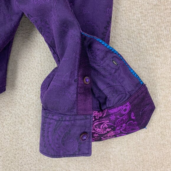 ROBERT GRAHAM SHIRT 2XL MENS BUTTON UP PURPLE PAISLEY VICTORIAN FLIP CUFF - Picture 12 of 14